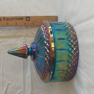 Blue Indiana Carnival Glass Candy Dish With Lid